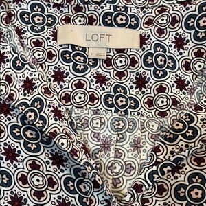 LOFT Navy, Burgundy & Cream Patterned V-Neck Top